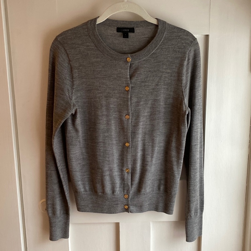 J. Crew classic merino wool cardigan in heather gray sz small